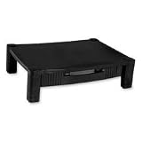 Kantek Products - Monitor Stand, w/Removable Drawer, Adjust. Height, Black - Sold as 1 EA - Monitor stand with drawer adjusts in height from 3 to 6-1/2 in 1-1/4 increments and offers a 17 x 13-1/4 sturdy platform. Wide design is suitable to dock or support today's larger laptop computers. Use stand to maximize your work space while raising your monitor or laptop to a comfortable viewing level. Plastic monitor stand includes cable management and removable drawer to organize your paper, suppl