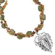 .925 Silver, Green Jasper & Carnelian Necklace with Silver Leaf Pendant- 17 IN