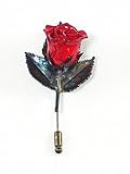 REAL FLOWER Copper Rose Stick Pin Brooch in Red