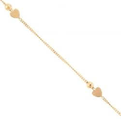 Yellow Gold Puff Heart Anklet- Box Chain & Adjustable