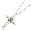 Sterling Silver CZ And Freshwater Pearl Cross Necklace - 16 Inch