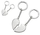 Personalized Lovers 2 Piece Silver Split Heart Key Chain - Romantic Birthday Gift -