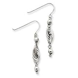 14k White Gold Beaded Dangle Wire Earrings