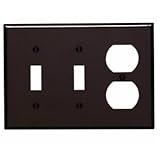 Leviton 85021 3-Gang 2-Toggle 1-Duplex Device Combination Wallplate, Standard Size, Thermoset, Device Mount, Brown