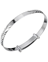 Jo For Girls Babies ID Feather Pattern Expanding Bangle - 925 Sterling Silver