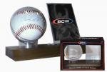 BCW Woodbase Baseball & Card Holder (Real Walnut) - Combo Ball & Card Display - Sports Memoriablia Display Case - Sportscards Collecting Supplies