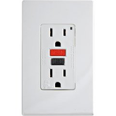 Leviton 7599-RPW 15 Amp, 125 Volt, SmartlockPro GFCI with Red and Black Test and Reset buttons, Decora screwless wallplate included, White