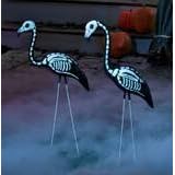 2 Halloween Skeleton Yard Flamingos Lawn Decor