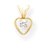 14k 3mm White Zircon Heart Birthstone Child Pendant 15 Inch - Measures 10x6mm