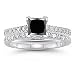 1.60 Cts White & Black Diamond Engagement-Wedding Rings in 14K White Gold
