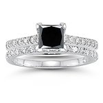 1.60 Cts White & Black Diamond 14K White Gold Wedding Rings