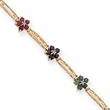 14k Diamond Ruby Sapphire Emerald Floral Bracelet 7.25 Inch - Lobster Claw