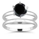 1.98 Cts Black Diamond Engagement & Wedding Ring Set in 14K White Gold