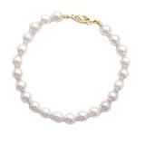 Grade AAA 6-6.5mm Cultured Akoya White Pearl Bracelet 14K Yellow Gold Nearly Flawless Round