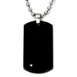 Black Tungsten Diamond Engravable Dog Tag Pendant w/ Bead Chain
