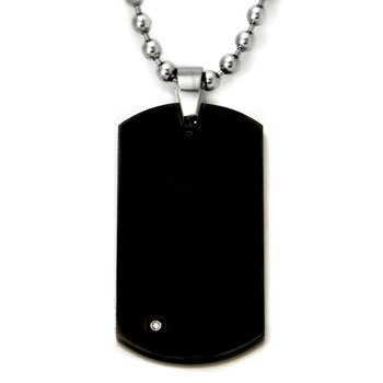 Best Black Tungsten Diamond Engravable Dog Tag Pendant w/ 34″ Bead Chain Guides