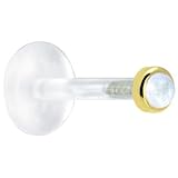 16 Gauge 3 8 Solid 14KT Yellow Gold 2mm Genuine Rainbow Moonstone Bioplast Push in Labret