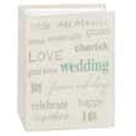 4X6 1-UP 100 POCKET WEDDING TEXT SEWN FAUX SUEDE - WHITE - Photo Album