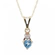 Blue Topaz Heart Pendant Necklace Dangling in Solid Gold