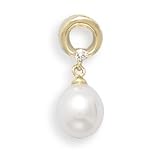 14k Yellow Gold Circle Cultured Freshwater Pearl/Diamond Slide