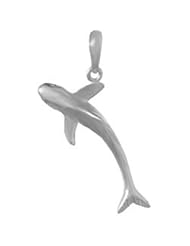 925 Solid Sterling Silver Nautical Necklace Charm Pendant, Blue Shark High Polish & Te