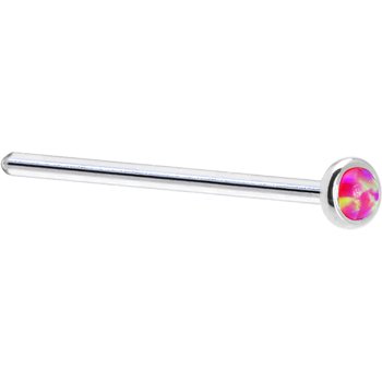 Solid 14KT White Gold 2mm Brilliant Pink Synthetic Opal Straight Fishtail 3/4 - 18 Gauge
