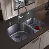 Vigo Industries VG15045 Undermount Faucet Two Grids Two Strainers Double Bowl Kitchen Sink, Steel