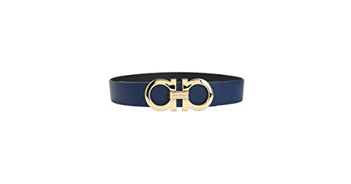 Salvatore Ferragamo Black/Blue Reversible Big Gold Buckle Belt