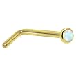 Solid 14KT Yellow Gold 2mm Synthetic Opal L-Shaped Nose Ring - 18 Gauge