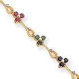 14k Diamond Ruby Sapphire Emerald Floral Bracelet - 7 Inch - Lobster Claw