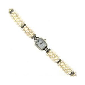 sterling silver marcasite and genuine freshwater pearl watch