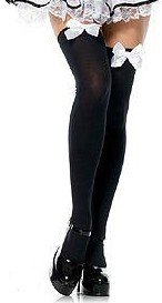 French Maid Black Stockings With White Bows