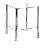 Crystal Clear Glass and Chrome / Steel 2 Tier Square Shelf Coffee End Table Storage