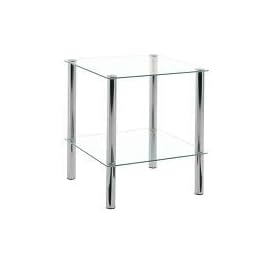 Crystal Clear Glass and Chrome / Steel 2 Tier Square Shelf Coffee End Table Storage