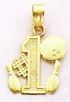 14k Gold #1 Bowling Story with Ball and 2 Pins Pendant [Jewelry]