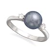 8-8.5mm Cultured Dyed Akoya Pearl and Diamond 18K White Gold Ring with Wood Box