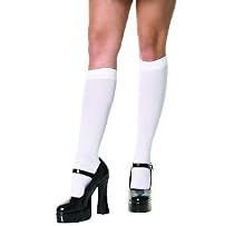 White Opaque Nylon Knee High Stockings Adult Halloween Outfit - One Size Fits Most Women