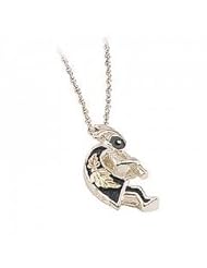Beautiful! Sterling Silver Kokopelli with 12K Red Rose and 12K Green Leaves Pendant