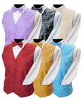 Tuxedo Vest Men's Paisley Solid Full Back Poly Woven Vest with matching banded bowtie
