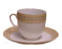 Coffee Cups and saucers large- Greek Key, 6 of each