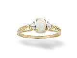 14K Yellow Gold Genuine Oval Opal and Diamond Filligree Ring