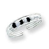 Sterling Silver Black & White Bead with 20 inch Sterling Silver Chained Toe Ring