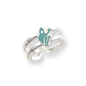 Sterling Silver Green Enameled Frog Toe Ring