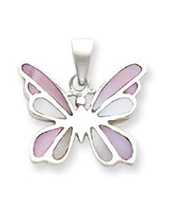 Sterling Silver Pink and White Shell Butterfly Pendant