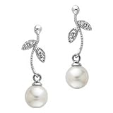 14kt. White Gold, Cultured Chinese Akoya Pearl & Diamond Earrings