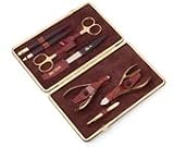 Luxury Large Gold plated Manicure and Pedicure Set in Kroko Brown Leather case. Solingen, Germany