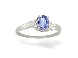 14K White Gold Genuine Oval Tanzanite and Diamond Ring