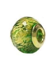Sterling silver green with gold foil striped Murano Glass Zable Bead bz3523