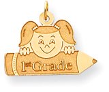 Girl With Crayon (1St Grade) Charm, Yellow Gold