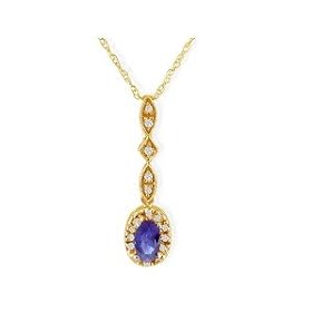 Tanzanite Jewelry: Dangle Style Tanzanite and Diamond Pendant in 10k Yellow... by SuperJeweler.com